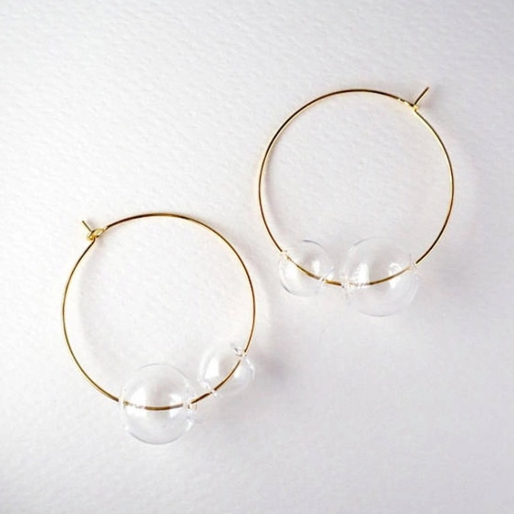 🔶 NWOT Boho Artsy Gold Tone Bubble Hoop Earrings - Picture 1 of 4
